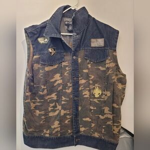 No Country 100% Cotton Desert Camo & Denim Vest XXXL With Patches